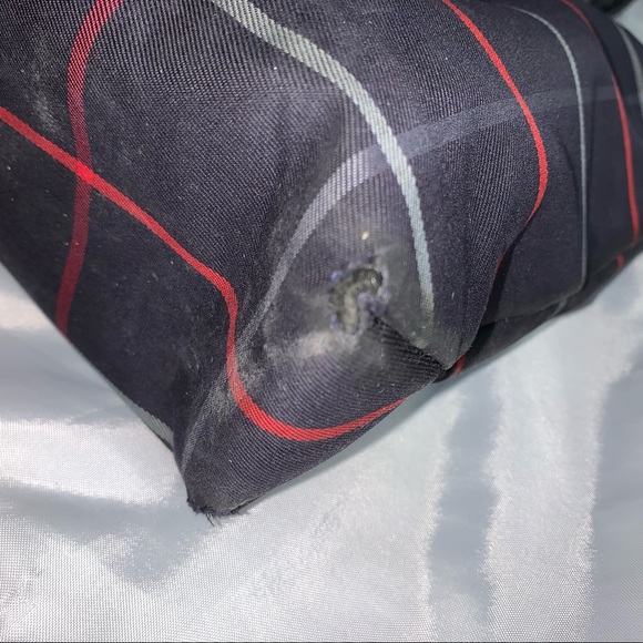 B)  BURBERRY blue treated canvas window pane PLAID tote - Picture 6 of 7